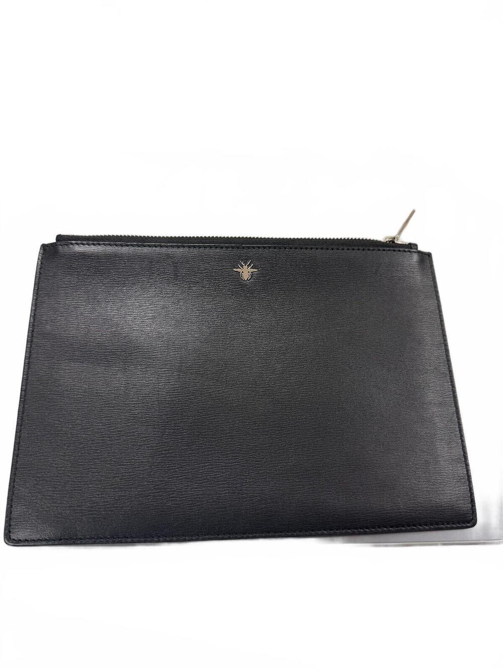Dior Black Leather Zip Pouch with Bee Detail